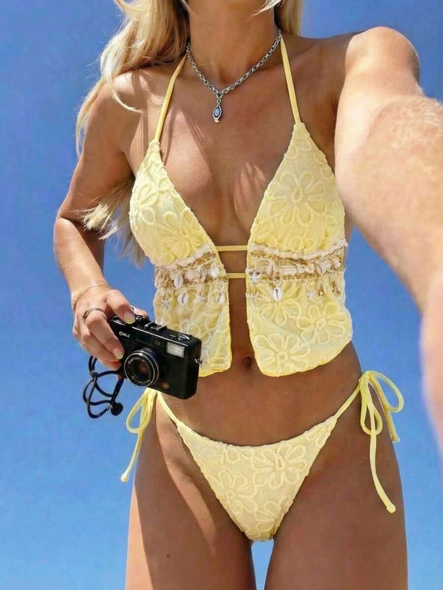 Bellisia New Women's Sexy Sweet Halter Tankini Swimwear Set, Spring/Summer - Yellow - View 1