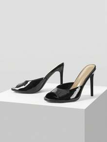 Mnmlis 女士高跟凉鞋，带跟拖鞋，露趾鞋 - 黑色 - 查看 2