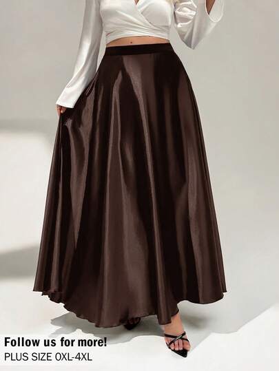 Auralis Plus Size Summer For Women Commuter Business Casual Woman Office For Women Work Women Church Women Old Money Style Women Cruise Women Graduation Modest Black Skirt Classy Elegant New Fashion Elegant Satin A-Line Long Skirt, Black Skirt Silk Skirt Western Skirt Modest Skirts Long Brown Skirt Flare Skirt