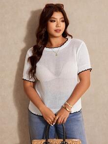 Elaquor Suéter de cuello redondo con lazo y jacquard, elegante y casual, talla grande - Blanco - Ver 4