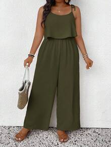 Lounesse Mono de talla grande de unicolor con textura para uso casual y vacaciones - Verde - Ver 7
