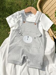 Vintaside Kids 男婴夏季卡通图案3D耳朵设计连体衣，配白色短袖T恤 - 彩色 - 查看 3