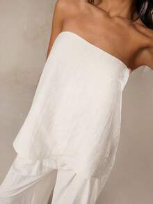 SHEIN BAE Cream & Apricot Linen Blend Asymmetric Camisole Top, Suitable For Italian Holiday, South France Holiday, Casual Wear, Beach Wear, Cruise Wear, Old Money Style, Brunch Wear - Apricot - View 7