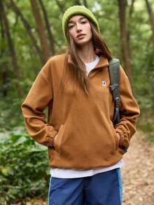 In My Nature Women's Loose Fit Drop Shoulder Long Sleeve Outdoor Fleece Jacket - Camel - View 1