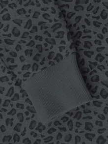 INAWLY Plus Size Women Leopard Print Drawstring Hooded Sweatshirt Pullover Fall Winter Autumn - Grey - View 4