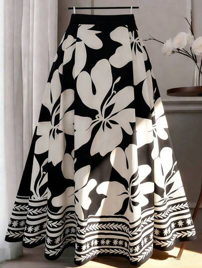 GlowEve CURVE Plus Size Women Floral Print A-Line Skirt, Minimalist Elegant Office & Casual Dress