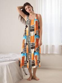 Ocili 女士几何印花露背扭结无袖休闲连衣裙 - 彩色 - 查看 5