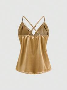 EMERY ROSE 女士优雅日常2026春夏宽松缎面亮面奢华吊带背心 - 香檳色 - 查看 3