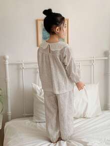 DAZY Girls (Small) Lace Doll Face Ditsy Floral Long Sleeve Pajama Set - Light Grey - View 2