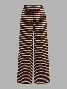 2pcs/Set Teen Girls Striped Knit Top + Loose Pants Suit, Casual Daily Fashion Versatile Outfit - Brown - View 9