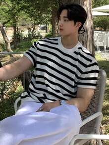 DAZY Camiseta de punto de manga corta con rayas para hombre, verano - Multicolor - Ver 3