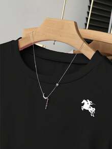 SHEIN 少女三件套T恤套装，休闲复古半人马印花，黑白灰修身短款T恤，适合春夏穿着，舒适休闲，清凉夏日系列，夏季必备单品，返校必备，夏季女童套装，童装时尚，基础款，春夏韩版风，日常童装 - 彩色 - 查看 3