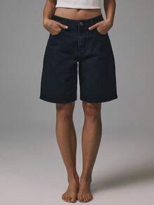 MUSERA Relaxed Fit Denim Jorts Basics Autumn  Fall Cute Streetwear Going Out Casual Core Denim Spring Summer - Black - View 2