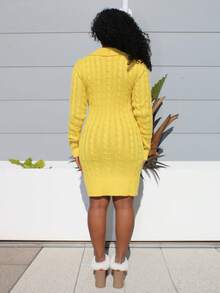 Steph T Collared Knit Long Sleeve Comfortable Sweater Dress - Pale Yellow - View 2