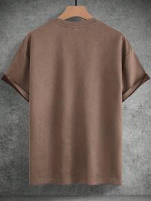 Claim Dot Camiseta de tirantes holgada y casual de unicolor, cuello redondo y mangas cortas para hombres de talla grande - Café integral - Ver 4