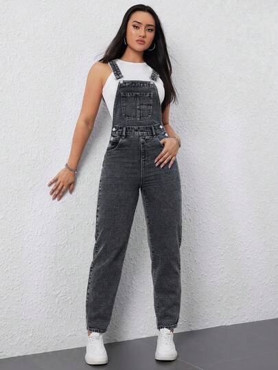 Flexra Women's Streetwear Pocketed Denim Bib Overalls