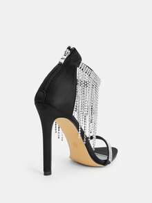 Glitzique Luxury Sparkling Diamond Sexy High Heels Sandals, Black Color With Zipper Strap, Rhinestone Stilettos, Comfortable Women's Super High Heels, Party & Wedding Shoes' Spring Shoes Summer Shoes - Black - View 8