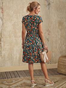EMERY ROSE Ditsy Floral Waist Cinched Casual Vacation Dress,Summer Dresses
Spring Clothes - Multicolor - View 2