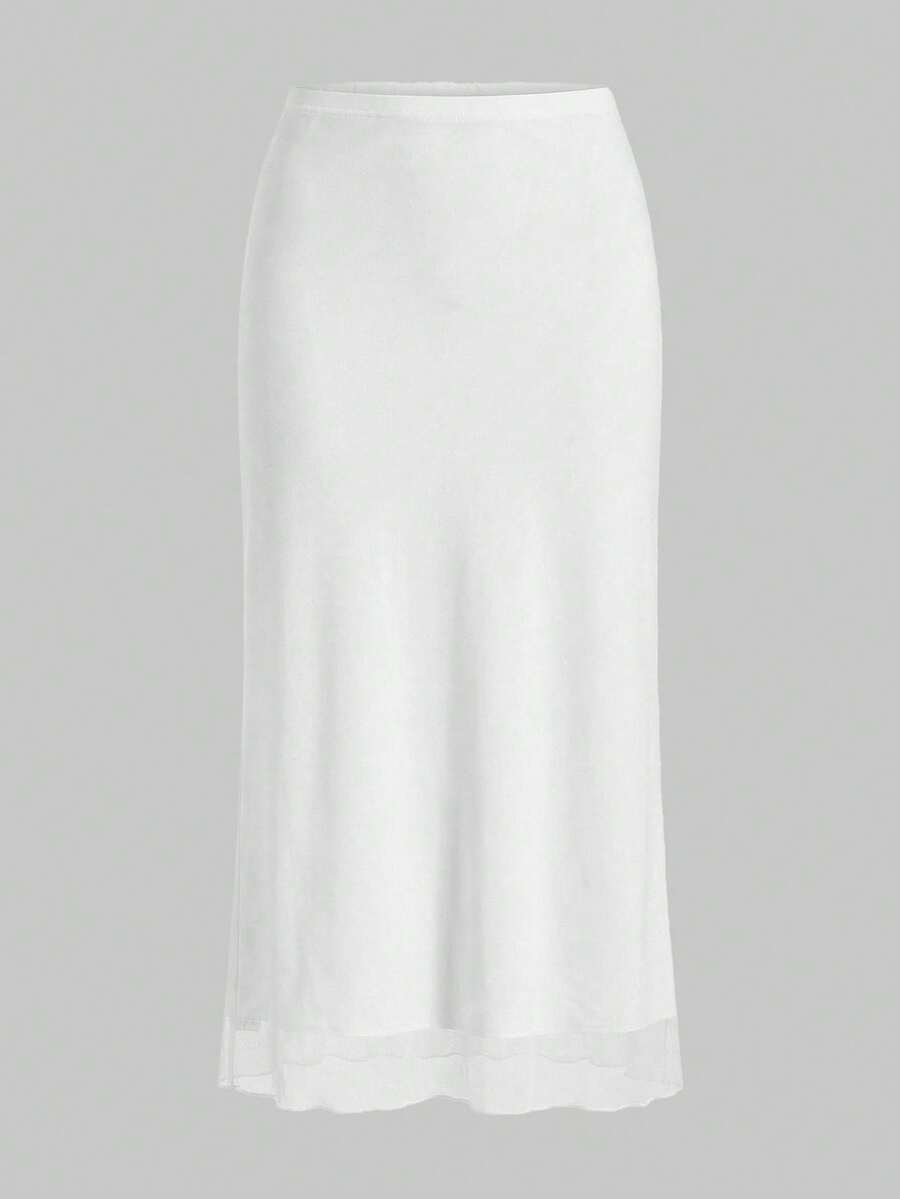 Comfortcana Plus Size Solid Color Mesh Bodycon Mini Skirt - White - View 1
