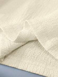 Franclia 圆领短袖休闲优雅百搭3D立体花卉图案女式T恤，夏季上衣，白色印花T恤 - 杏色 - 查看 3