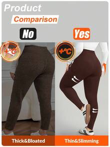 Comfylo Legging Wanita Ukuran Besar Kasual Polos Pinggang Tinggi - Coffee Brown - View 2
