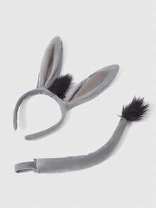 ROMWE Kawaii 2pcs/Set Funny Donkey Ears & Tail Headband With Bendable & Fixed Animal Shaped Hair Hoop Cute,Mouse Ears, School Stuff, Gifts, Hair Accessories - Light Grey - View 7