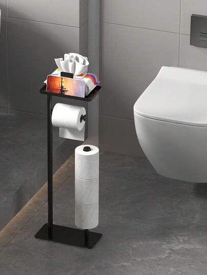 1 Stück Toilettenpapierhalter mit Ablage, freistehender Papierhalter mit Handyhalter und Toilettenbürste, unabhängiger Toilettenpapierrollenhalter, Badezimmer Aufbewahrungsregal für kleine Artikel, moderner minimalistischer Stil, Badezimmer Dekoration