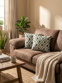 Cirelle 2 件装双面印花亚麻枕套，几何/植物图案，简约风格，隐形侧拉链，适用于沙发、卧室、家居装饰 - 彩色 - 查看 6