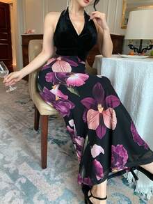 DAZY Women's Elegant Floral Print Patchwork Halter Dress, Summer Sundress Boho Vacation Outfits Women - Multicolor - View 2
