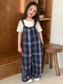 DAZY 年轻女孩休闲格子清新韩风连体裤 - 藏蓝色 - 查看 1