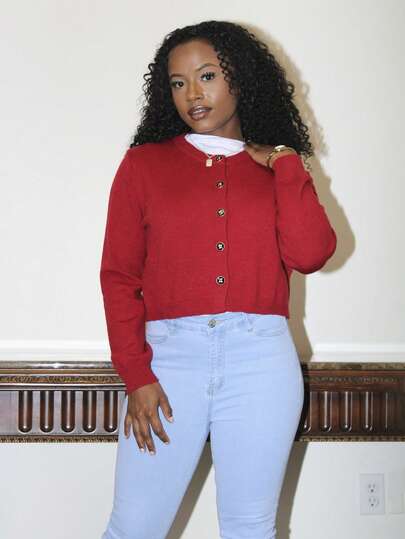 Steph T Classic Front Button Long Sleeve Cardigan, Fashionable For Autumn/Winter