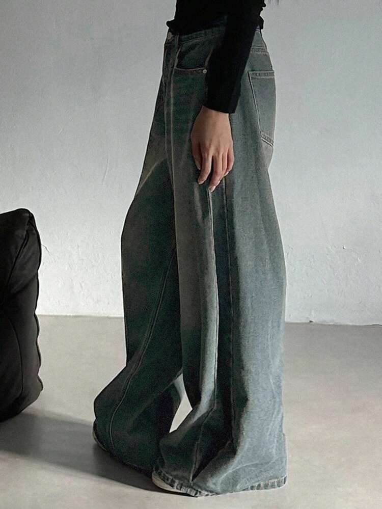 Women's Distressed Washed Wide Leg Jeans Y2k