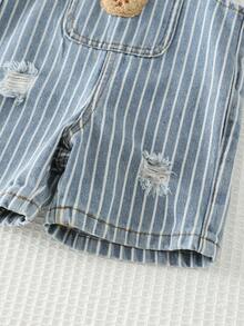 Cozy Pixies 男婴卡通熊图案前口袋背带牛仔连体裤 - 藍色 - 查看 3