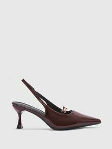 CUCCOO BIZCHIC Giày cao gót nữ màu nâu bóng, mũi nhọn, khóa kim loại, hở gót, đa năng cho đi làm, hẹn hò và mặc hàng ngày. - màu nâu - Xem 2