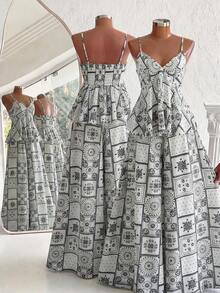 Franclia 2pcs/Set Women All-Over Print Camisole Top And Wide Leg Pants, Casual Daily Vacation Outfit - Multicolor - View 2