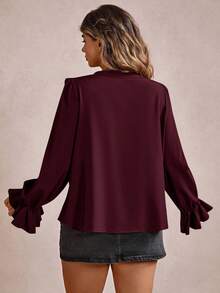 Freevana Blusa elegante de talla grande con volantes en unicolor - Rojo violeta - Ver 2