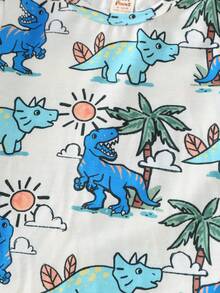 Cozy Pixies 2pcs Baby Boy Cartoon Dinosaur Pattern Knitted Soft Crew Neck Short Sleeve Pullover Outfit Set - Khaki - View 8