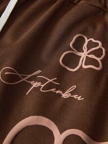 TOKVUE Y2K 男士休闲撞色字母印花抽绳腰短裤，男士印花运动短裤，男友礼物，圣诞礼物，高品质男士短裤，街头风长裤，适合嘻哈派对 - 咖啡棕 - 查看 2