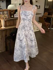 FRIFUL 女士花卉装饰吊带收腰A字连衣裙，度假连衣裙 - 彩色 - 查看 5