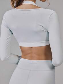 Musera Sport Bộ đồ thể thao năng động gồm áo croptop tay dài cổ yếm phối màu tương phản và quần legging ống loe cạp chéo, thích hợp cho tập luyện thể thao, tập gym, pilates, thể dục, mặc hàng ngày. - Màu xanh nhạt - Xem 5