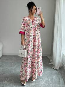 Al Najma Đầm nữ dáng rộng họa tiết hoa nhí thanh lịch phong cách boho dành cho kỳ nghỉ - Nhiều màu - Xem 1