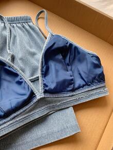 Comfortcana 女士休闲度假牛仔吊带背心和短裤套装 - 深色水洗藍 - 查看 7