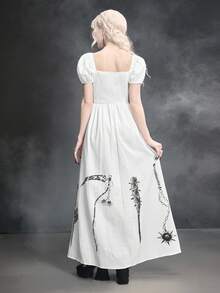 ROMWE Đầm dài in họa tiết búa sao băng, kiếm, dây xích, nĩa theo phong cách Gothic dành cho nữ. - trắng - Xem 3