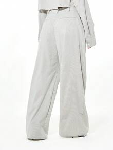 SUMWON WOMEN Pantalones anchos de talle alto con detalles de cinturón y raya diplomática de corte holgado para ropa de oficina de moda en otoño, invierno y primavera - Blanco y Negro - Ver 2