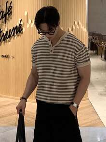 DAZY Men's Striped Polo Collar Knit Top, Summer - Multicolor - View 3