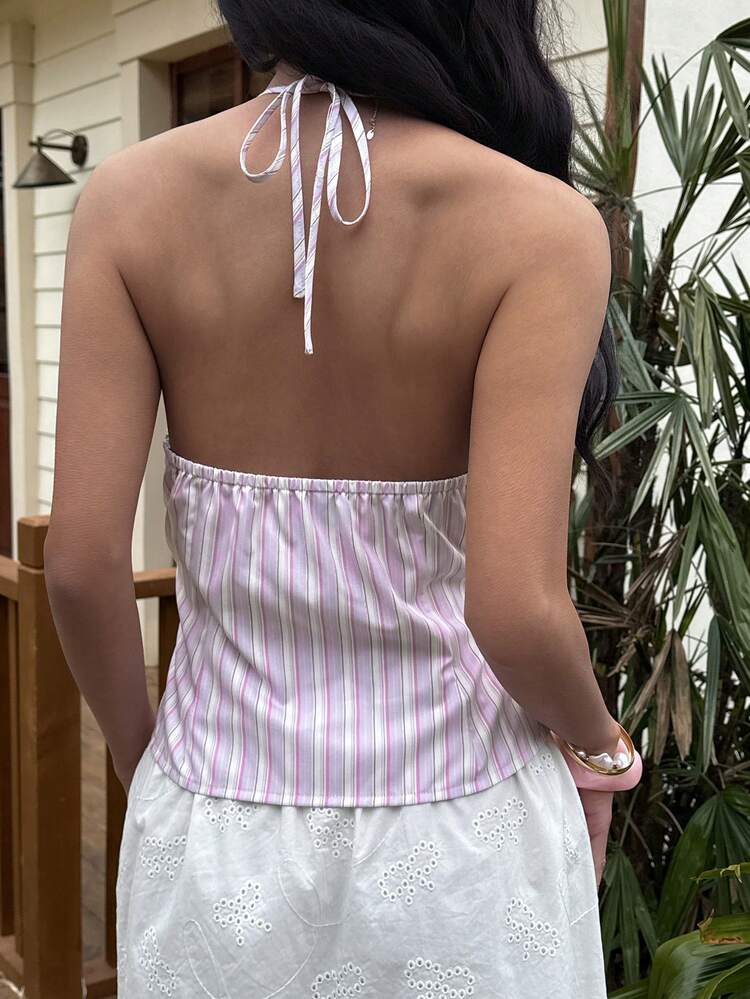 Women's Pink Lace Camisole With V-Neck, Lace Patchwork, Suitable For Beach, Holiday And Vacation Cruise Outfit For Women Summer