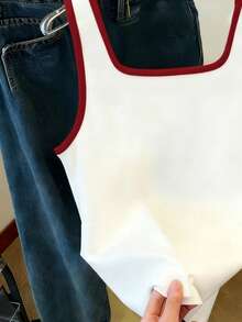 Resyla Women's Square Neck Letter Embroidery Contrast Trim Casual Tank Top - Multicolor - View 5