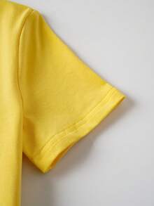 LOONEY TUNES X SHEIN 女童卡通鸭子印花圆领短袖休闲上衣套装 - 黃色 - 查看 7