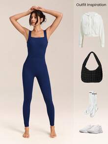 GLOWMODE Bộ đồ liền thân thể thao 26 inch FeatherFit™-Air thấm hút mồ hôi nhanh khô, ôm sát bụng, có phần lưng khoét, cổ vuông, có túi bên hông và tay cầm chống trượt, thích hợp cho yoga, pilates, tập luyện và mặc hàng ngày. - Dark Blue - Xem 9