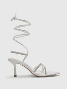 CUCCOO SZL 女士鞋履 春夏新款尖头细高跟白色水钻交叉绑带高跟凉鞋 时尚舒适 百搭性感派对宴会女士凉鞋 - 白色 - 查看 1